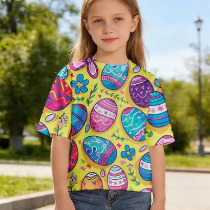 Children's Bunny Easter T-Shirt Fashion Short Sleeve Round Neck Regular Top Holiday Cute Rabbits Eggs Print Summer Girls Clothes
