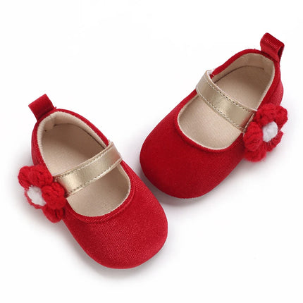 Spring and Autumn Red Fluffy Children's Shoes 0-1 Year Old Women's Treasure Bow Solid Color Princess Soft soled Shoes Baby Shoes