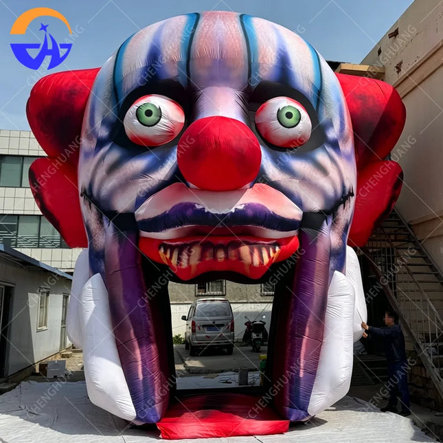 Giant Inflatable Clown Head Tunnel Halloween Horror Entrance Archway with Scary Teeth for Haunted House Event Decoration