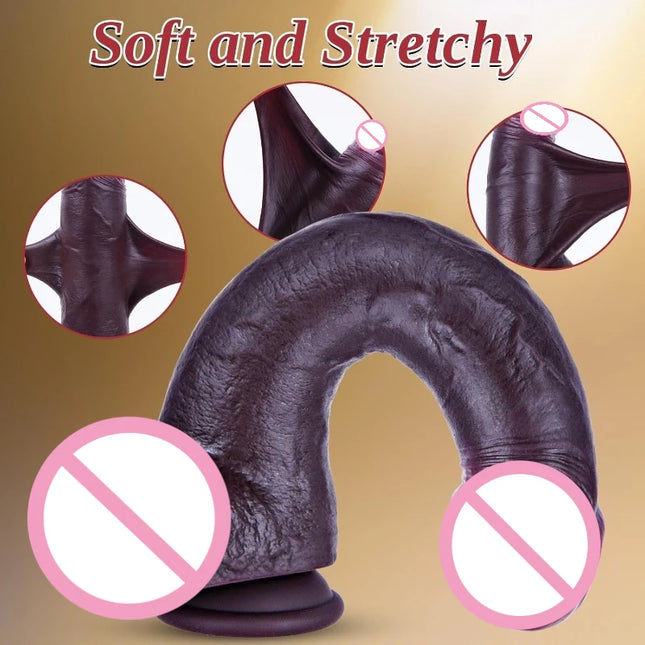 Adult Toys Black Dildo with Movable Foreskin, Realistic Dual-Density Silicone Dildo, Cute Vaginal/Anal Penis, Suitable for Women and Men