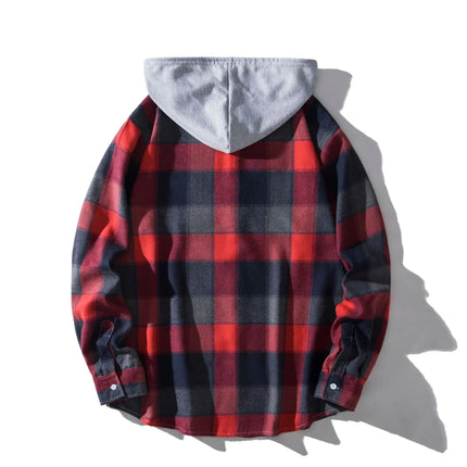 Autumn Hot Sale Of The Season Men's Plaid Hooded Casual Shirt Independent Station Cross-Border Checkered Hoodie Style Floral Patchwork