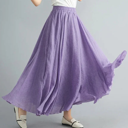 Fashion Solid Cotton Linen Women Skirts Maxi Elegant Harajuku Saia Casual Loose Long Skirt Ladies Clothes Faldas Ropa Mujer