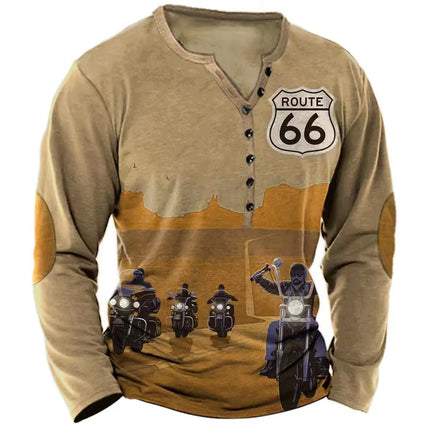 Vintage Men's T Shirt Yellowstone National Park Long Sleeve Tee Usa Route 66 Letter Graphic T-Shirts Oversized Men Clothing Tops