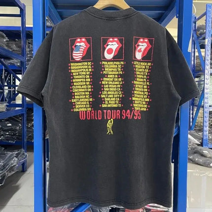 Harajuku T Shirts Rolling Stone Vintage High Street Short Sleeve T-Shirt Couple T-Shirt Vintage Loose Fashion Shirts Unisex