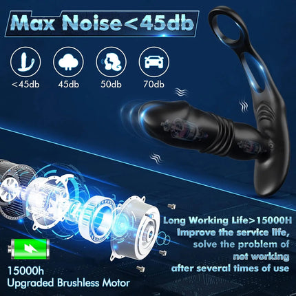 Multi-Mode APP Control Push Vibration Prostate Massager Vibrator Anal Plug Silicone Adult Male Sex Toy Wearing A Cockscomb Ring