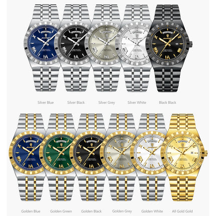 POEDAGAR Luxury Fashion Man Wristwatch Week Date Waterproof Luminous Men's Clock Stainless Steel Quartz Business Watches For Men