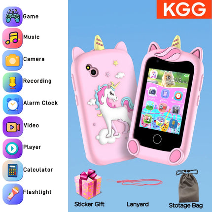 Mini Kids Phone Habit Tracke Camera 2.8inch IPS Word Learn Toy Phone MP3 Player Clock Audio Book Storytelling Eduational Toys