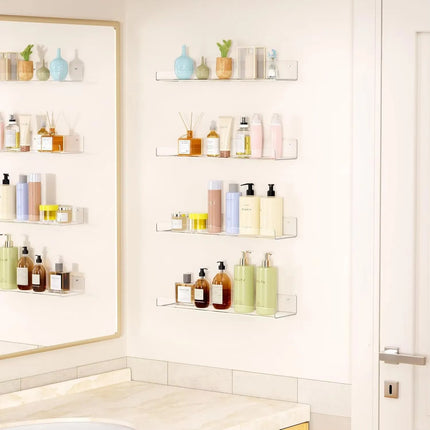2pc Clear Acrylic Storage Rack Wall Mounted Book Floating Shelf Makeup Display Stand Holder Bathroom Kitchen Organizer