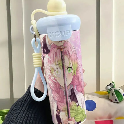 Demon Slayer Stainless Steel Insulated Cup Cute Fashion Cartoon Floating Ball Straw Thermos Portable Coffee Cup Gift for Friends