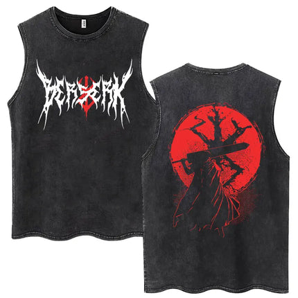 Anime Berserk Guts Washed Harajuku Tank Tops Retro Manga Gatsu Griffith Zodd Sleeveless T Shirts Unisex Cotton Oversized T-Shirt