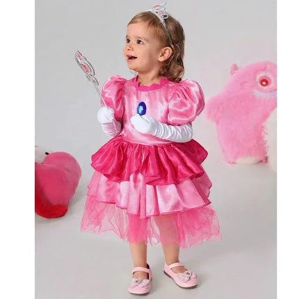 Baby Infant Pink Super Princess Girl Tutu Dress Halloween Costume Princess Peach Toddler Girl Costume Coslin