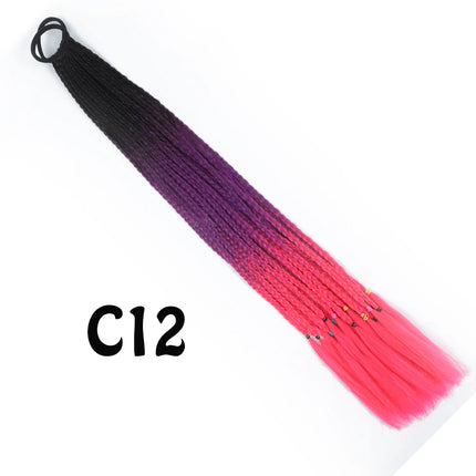 Synthetic Gradient Color Dirty Braided Ponytail Extensions With Elastic Band 24" Rainbow Braid Pony Tail Hairpiece For Girl