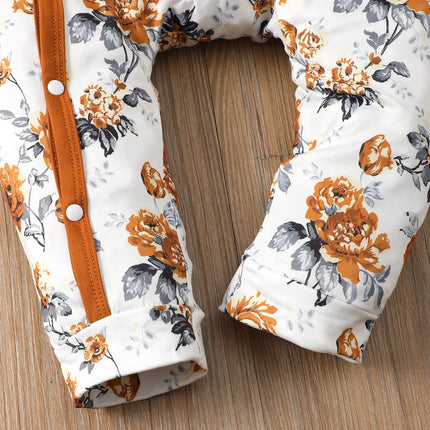 Baby girl Bodysuit open button floral full print long sleeved Bodysuit+Hat 0-24 months newborn Baby girl spring autumn Bodysuit