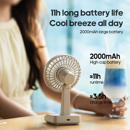 KINSCOTER Vintage Desktop Fan 2000mAh 90° tilt Adjustable Mini Rechargeable Fan 5 Gear Speed  for Home/Office/Student/Gift