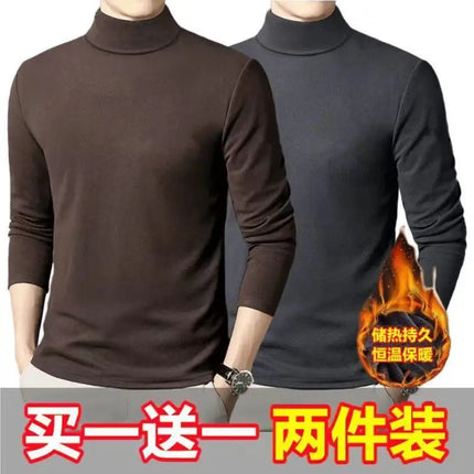 Thickened Inner Fleece-Lined Men's Polo/Turtle Neck Warm Long Sleeve Base Layer Top Autumn Winter Fashion Outwear T-Shirts
