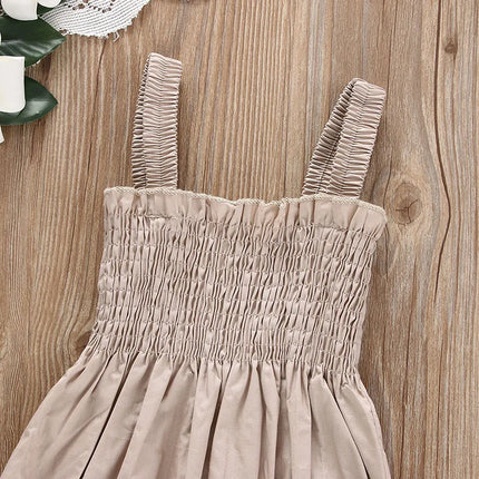 Baby's Clothes Summer Jumpsuit Outfit Solid Color Ruched Toddler Girl Casual Sleeveless Suspender Kids Rompers Headband Set