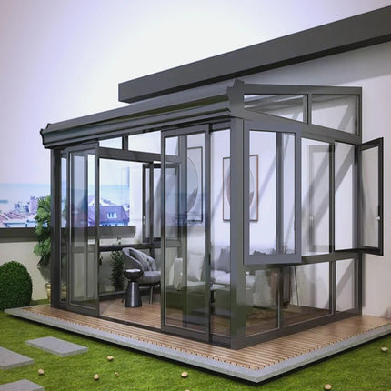 Modern Waterproof Outdoor Aluminum Sunroom With Double Layer Tempered Glass Sloped Roof Suitable For Hotel Villa Garden PatioUse