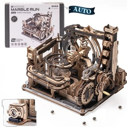ROKR Electric Model Kits Marble Spaceport 3D Puzzles Brain Teaser Wooden Puzzles Building Toy Gifts for Men/Women/Teens