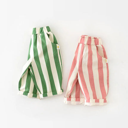 Spring Autumn Children Loose Striped Casual Pants Baby Pockets boys girls Pants Kids Outdoor Cotton Trousers Toddler Costume