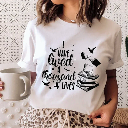Books Cats Tarot Vintage Tee Fashion T-shirts New Women Summer Tshirt Top Lady Print Female Clothes Short Sleeve Graphic T-Shirt