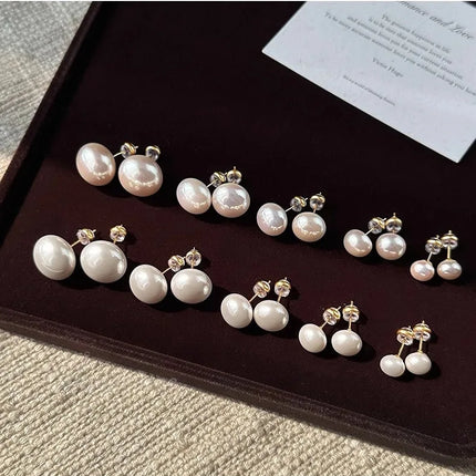 French Simple Pearl Silver Needle Earrings for Women Exquisite Imitation Pearl Elegant Stud Earrings Wedding Party Jewelry