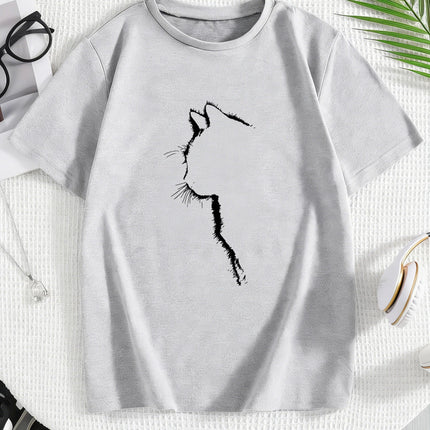 Kawaii Cat Design Printed T-Shirts Manga Kids Children's T-shirt Round Neck Boys Girls Summer Spring Casual Top Tee