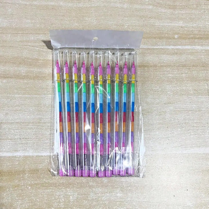 10 Pcs Stackable 11-Section Colored Wax Crayons, Student Drawing Crayons & Pencils, Student Stationery, Stackable Colo
