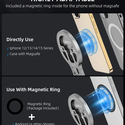 Foldable Magnetic Tablet Phone Holder Handle Phone Tripod Mount w Arca ColdShoe Desk Mount for iPhone 16/15/14/13 XIAOMI Magsafe