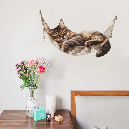 Leisurely Sleeping Little Beaver Flower Cat Creative Detachable PVC Wall Stickers Decoration Beautify Room Stickers