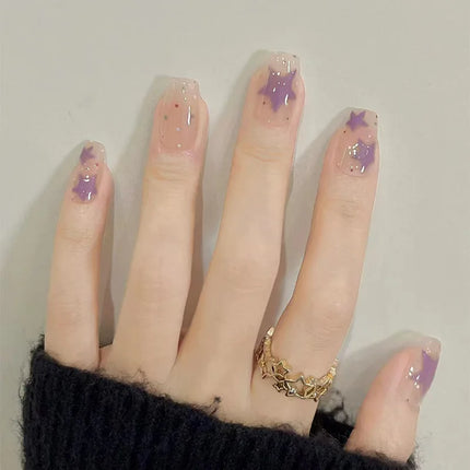 Dark Brown Flowers 24 Pcs Press-on Nails Pink Nail Polish Glossy Artificial Finger Manicure Reusable False Nails