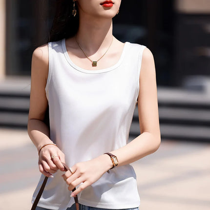High-End Acetate Fiber Women's Knitted T-shirt with Suspender European Fashion Style Popular Women's Top