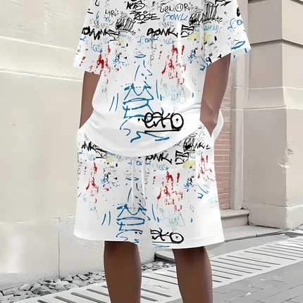 Hot selling men's breathable casual short sleeved shorts set 3D printed outdoor urban street top shorts casual two-piece set