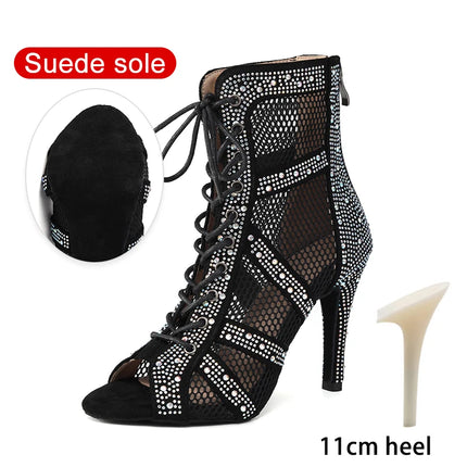 SWDZM Women Dance Boots Shiny Latin Jazz Dance Shoes Full Rhinestone Dancing Boots Customizable Heels Women Ladies Dancing Shoes