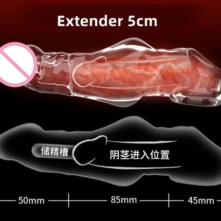 Penis Extension Sleeve Extender 5-8cm Reusable Condoms Soft Delay Ejaculation Penis Extender Dick Sleeve Adult Sex Toys for Men