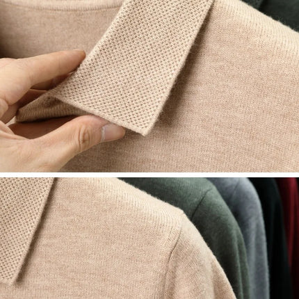 BOOS HRDAFREAR new autumn and winter wool collar long sleeved men's knitted polo shirt solid color middle-aged base sweatermen c