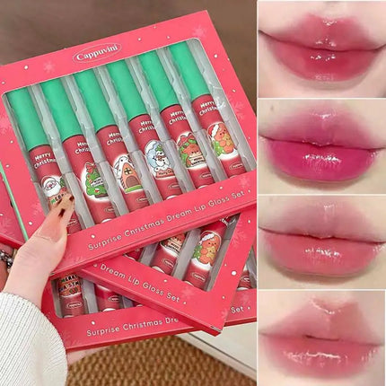 Cappuvini 6-Pack Lip Gloss Set Christmas Gift Water Light Long-Lasting Easy Apply Lip Glaze Lipstick Collection