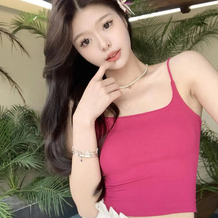 New Women's Tank Tops: Sexy Hollow Back Camisole with Chest Pad, Summer Basic Elastic Tank Top, One-Piece Vest, Casual Short Crop Tops