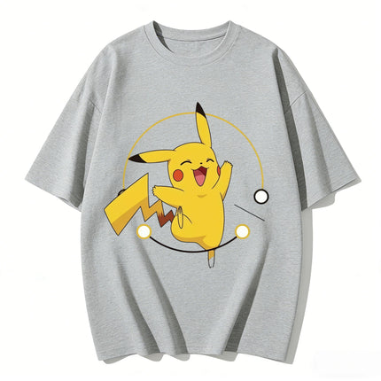 2026 New Summer Happy Pikachu Print T Shirt Unisex Loose Casual Tee for Men Women Kids Short Sleeve Tops Cute Pokemon Streetwear
