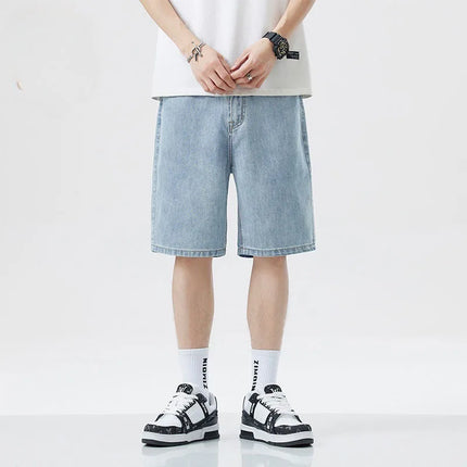 2025 Summer Men Seven Inch Jeans Fashion Design Men's Jeans Slim Fit Straight Leg Short Jeans Casual Loose Wide Leg Denim Shorts