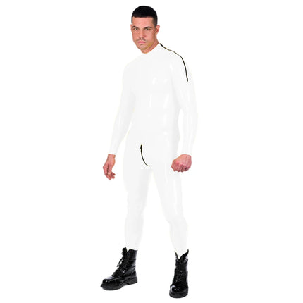 Wet Look Faux Leather PVC Catsuit Long Sleeve Side Zip Unitard Custom Handmade Bodysuit Men and Women Unisex Latex Suit No Hood