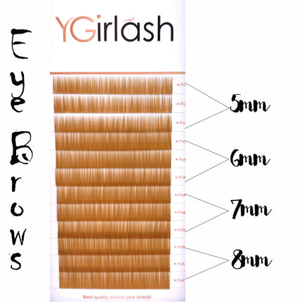YGirlash Hand Made High Quality Straight Curvate Extensions False Eyebrow 12Lines Brown Color Eyebrow Extension