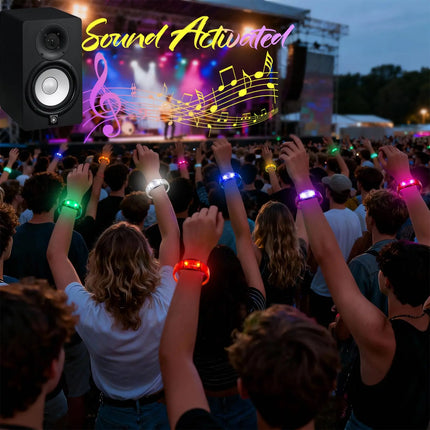 12-240Pcs LED Glow Bracelets Sound Activated Light Up Bracelets for Adults & Kids with Flashing LED Strobe for Night Events