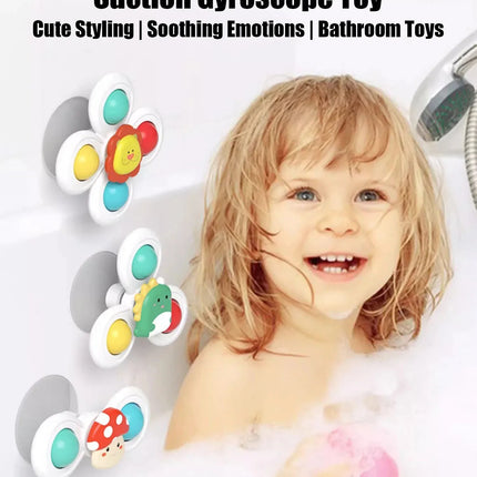 3pcs of Set 0-3 years old Baby Bathroom Spinning Toys,Can be sucked on the Table, Bathroom Wall, glass,Car Windows Soothing Toys