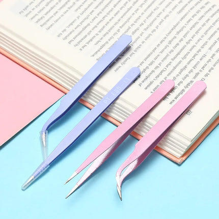 New 1Set Stainless Steel Straight Curved Tweezers For Nail Art Sticker Rhinestones Picking Tool Makeup Eyelash DIY Tweezer Tool
