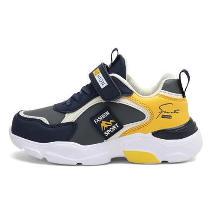 Autumn and Winter Children's Shoes, Boys' Sports Shoes, Leather Upper, Breathable, Non-Slip, Versatile Sports Shoes for Middle and Older Children, Elementary School Students