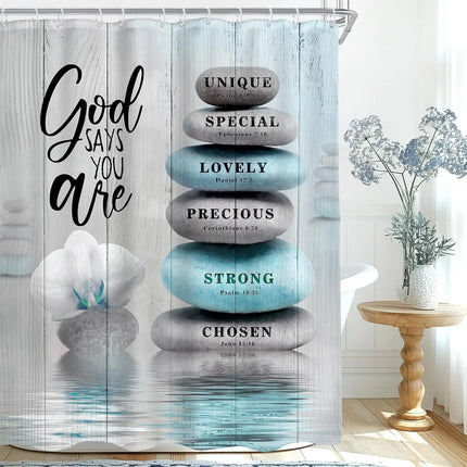 Pink Shower Curtain Bible Verse Scripture Christian Zen Stone Spa Meditation Relaxing Lotus Peach Blush Cloth Fabric Waterproof
