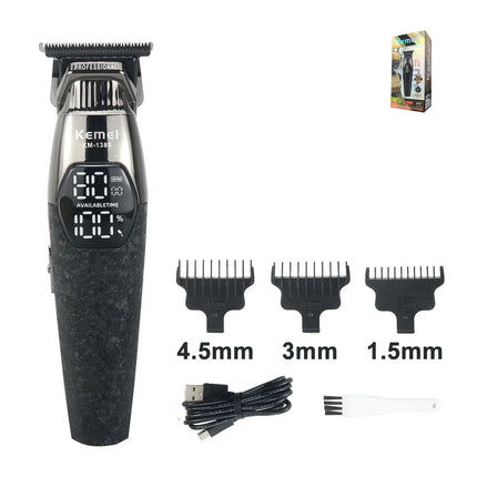 Kemei KM-1388 Full Metal Professional Hair Trimmer for Men DLC Blade T-Blade 8000RPM 5W Motor LED Display 1200mAh Hair Clipper