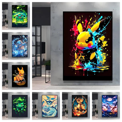 Japanese Anime Canvas Paintings Pokemon Pikachu Poster Cartoon Character Picture Bright and Clear Colors High Quality Home Decor