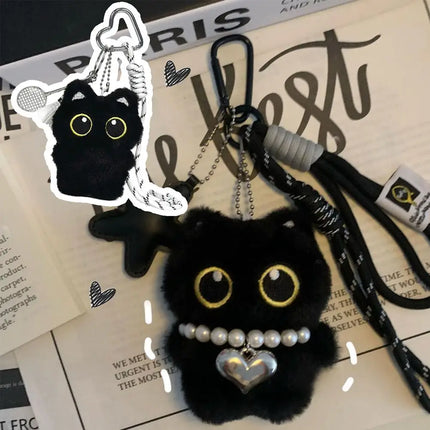 Cute Black Cat Plush Toy Doll Keychain Small Pendant Car Keyring Kitten Toy Doll For Boy Girl Brithday Gifts