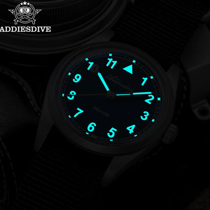ADDIESDIVE Retro Men's Watch K1 Mineral Glass Stainless Steel 100m Waterproof Night Light Watch 36mm Movement Nylon Quartz Watch